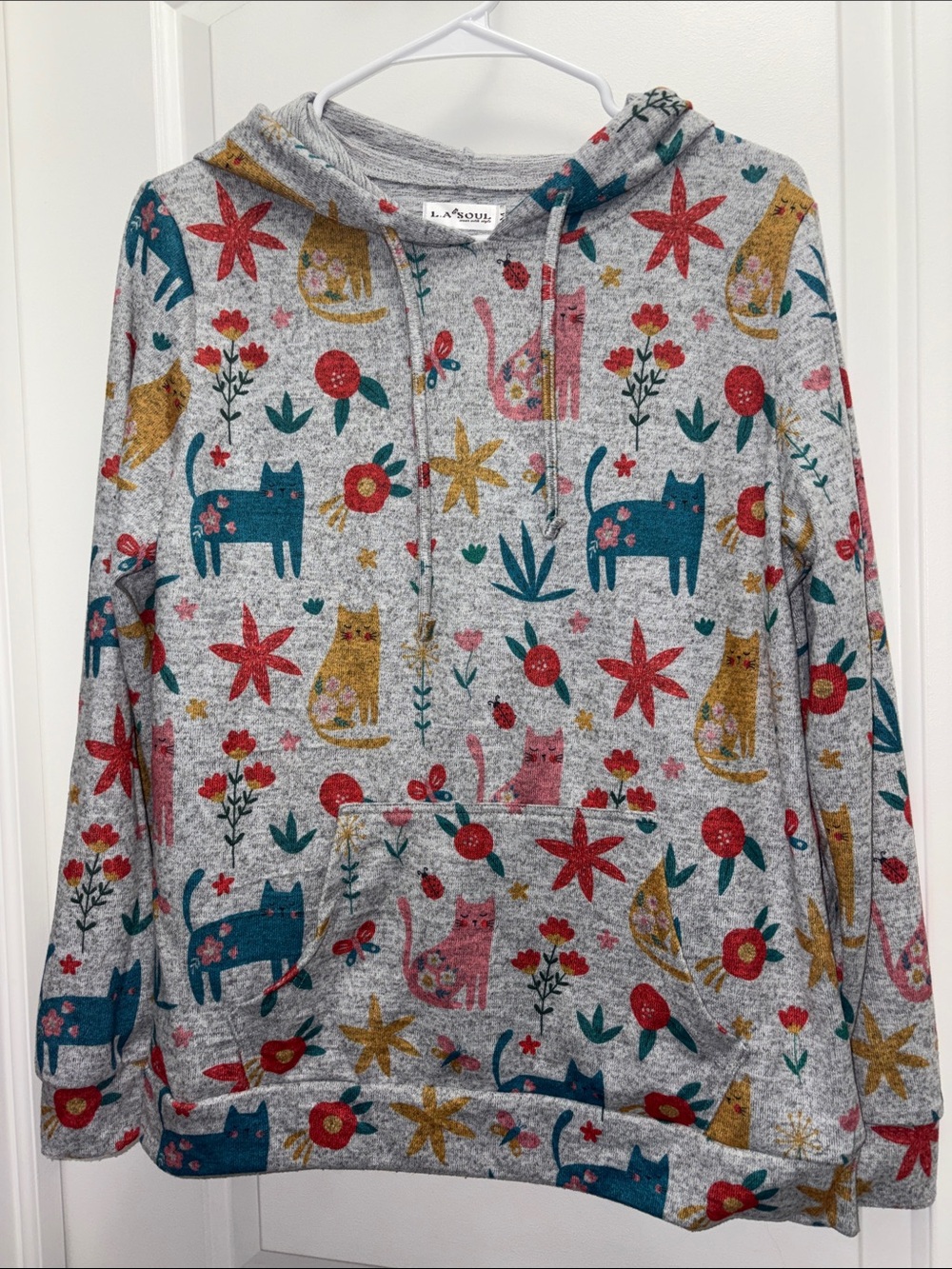 L.A. Soul Cat Floral Print Pullover Hoodie Size Medium - Picture 2 of 7